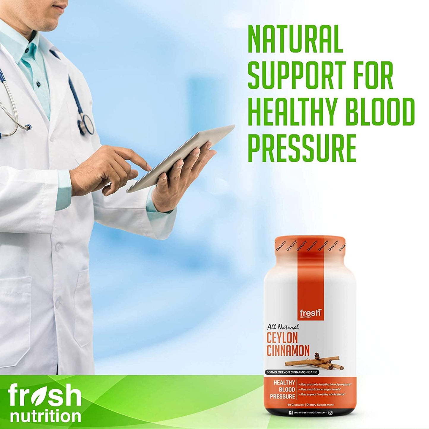 Ceylon Cinnamon Capsules - Blood Pressure Formula Containing Cinnamon Bark Powder and Advanced Blood Pressure Support Complex - Hawthorn Extract - Berberine HCI - Chromium Picolinate and Vitamin D3