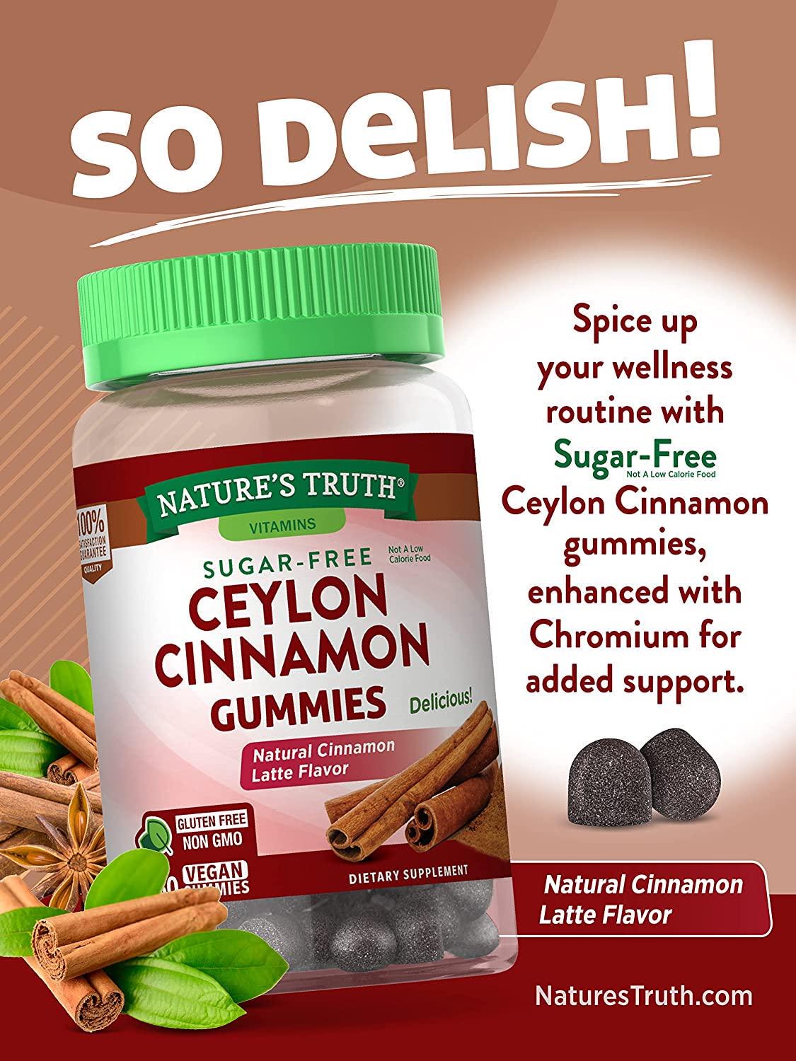 Ceylon Cinnamon Gummies | 2000mg | 60 Count | Vegan, Non-GMO and Gluten Free Supplement | Sugar Free | by Nature's Truth