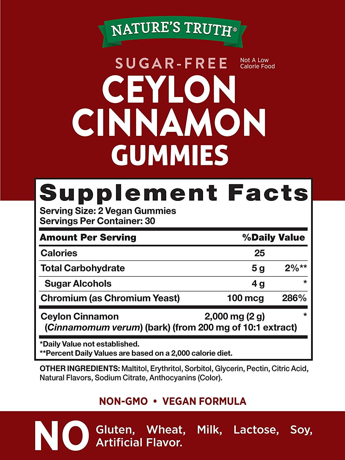 Ceylon Cinnamon Gummies | 2000mg | 60 Count | Vegan, Non-GMO and Gluten Free Supplement | Sugar Free | by Nature's Truth