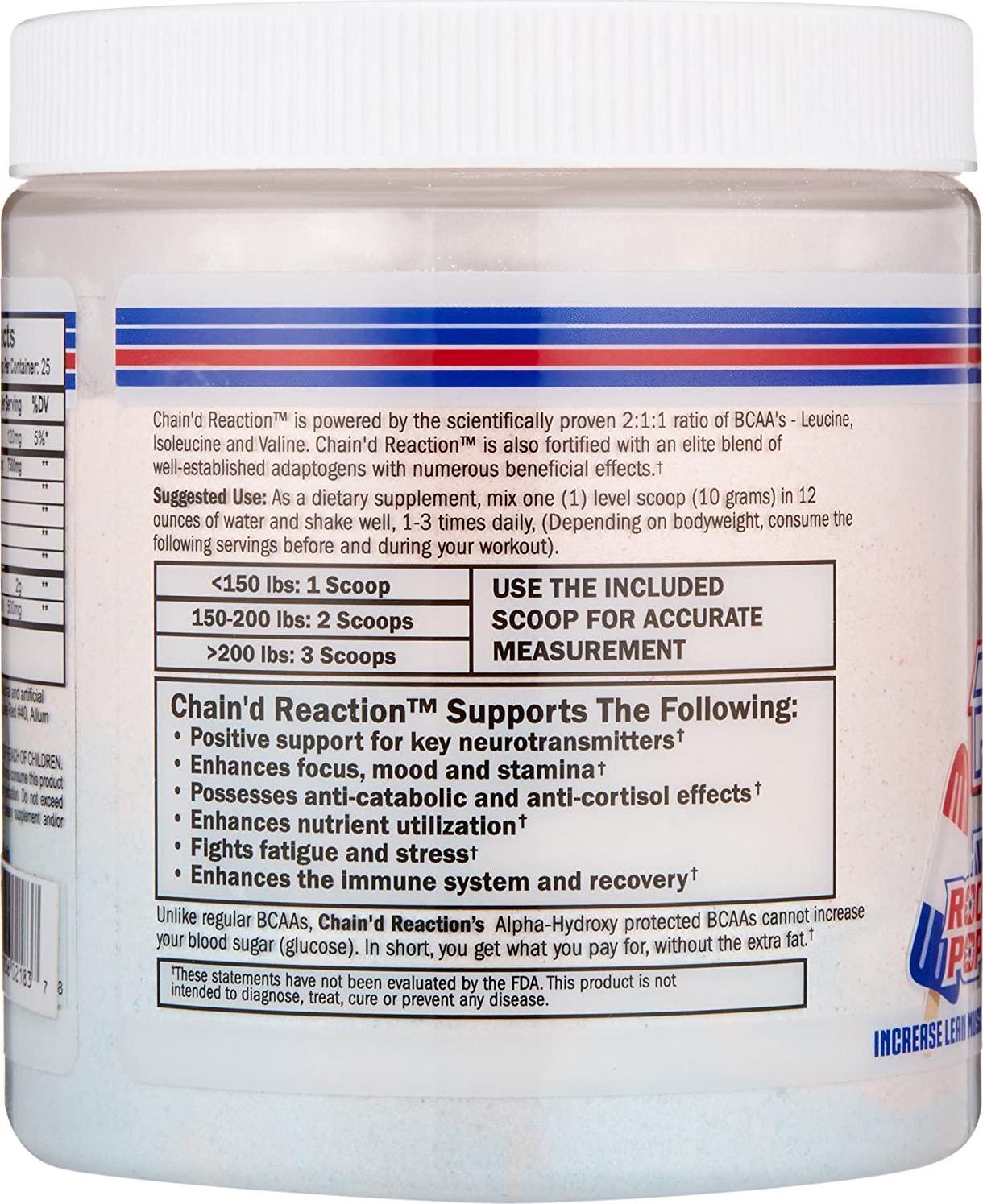 Chain'd Reaction BCAA Powder - Muscle Building Amino Acid Recovery Aid for More Strength and Size, Rocket Pop, 300 Gram