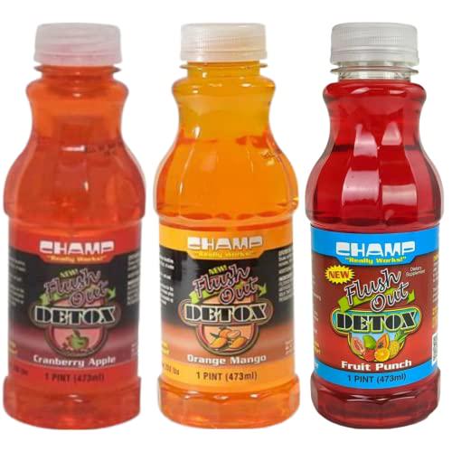 Champ Detox Champ Same Day Premium Detox. 3 Flavors - Cranberry Apple, Orange Mango and Fruit Punch, 16 Ounces (Bundle), Multi-color