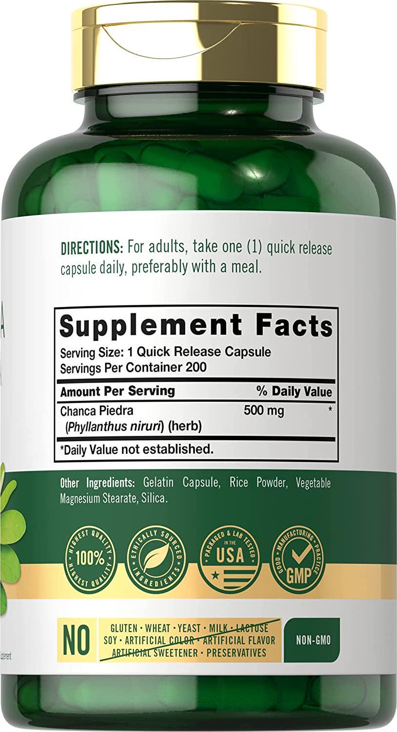 Chanca Piedra | 500mg | 200 Capsules | Non-GMO and Gluten Free Traditional Herb Formula | by Carlyle