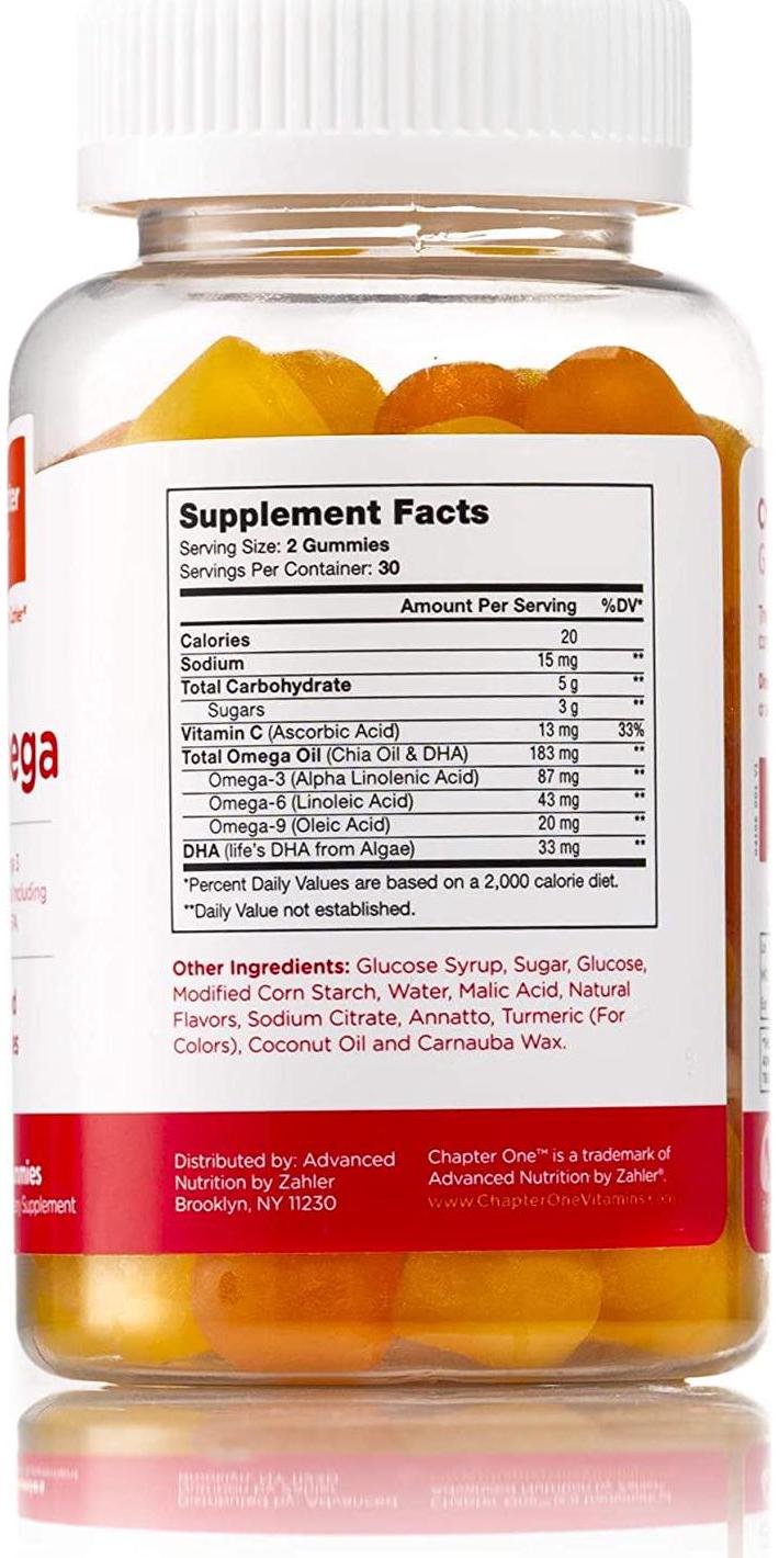 Chapter One Omega 3 Gummies, Chewable Omega Gummies with DHA and EPA, Certified Kosher, 60 Flavored Gummies