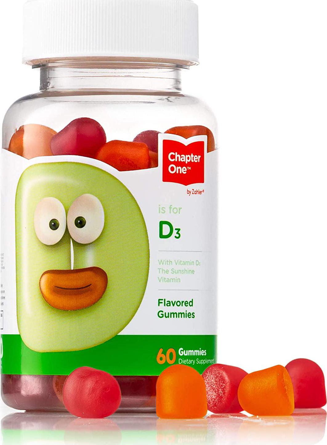 Chapter One Vitamin D3 Gummies 1000IU, Suports Healthy Bones, Muscles and Immunity, Certified Kosher, 60 Flavored Gummies