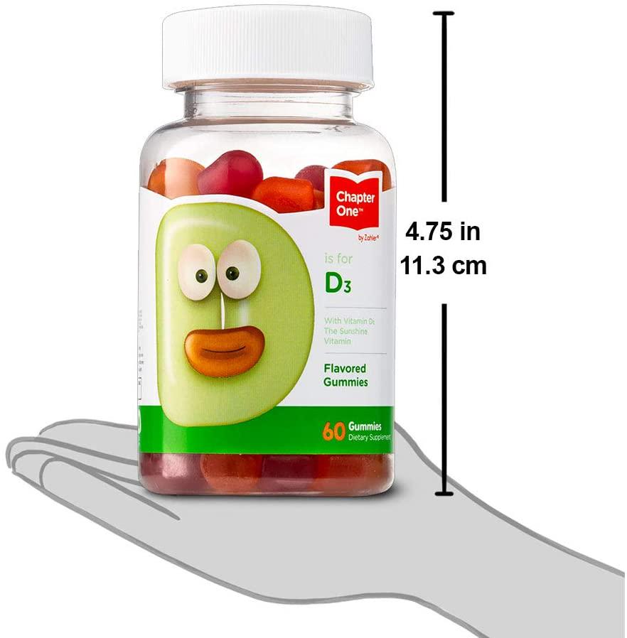 Chapter One Vitamin D3 Gummies 1000IU, Suports Healthy Bones, Muscles and Immunity, Certified Kosher, 60 Flavored Gummies