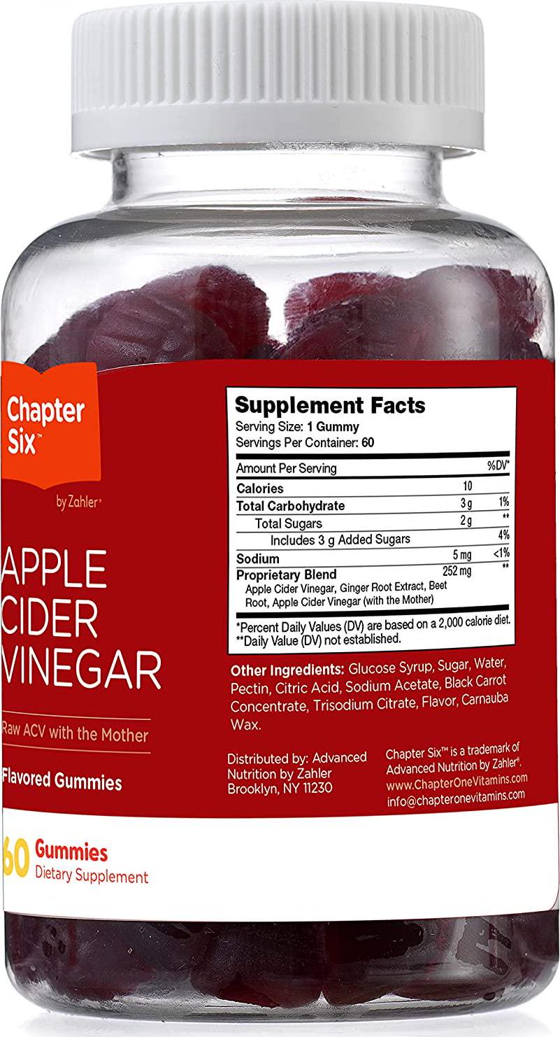 Chapter Six Apple Cider Vinegar Gummies, Detox Support and Cleanse, Metabolism and Energy Supplement, Kosher, 60 Gummies