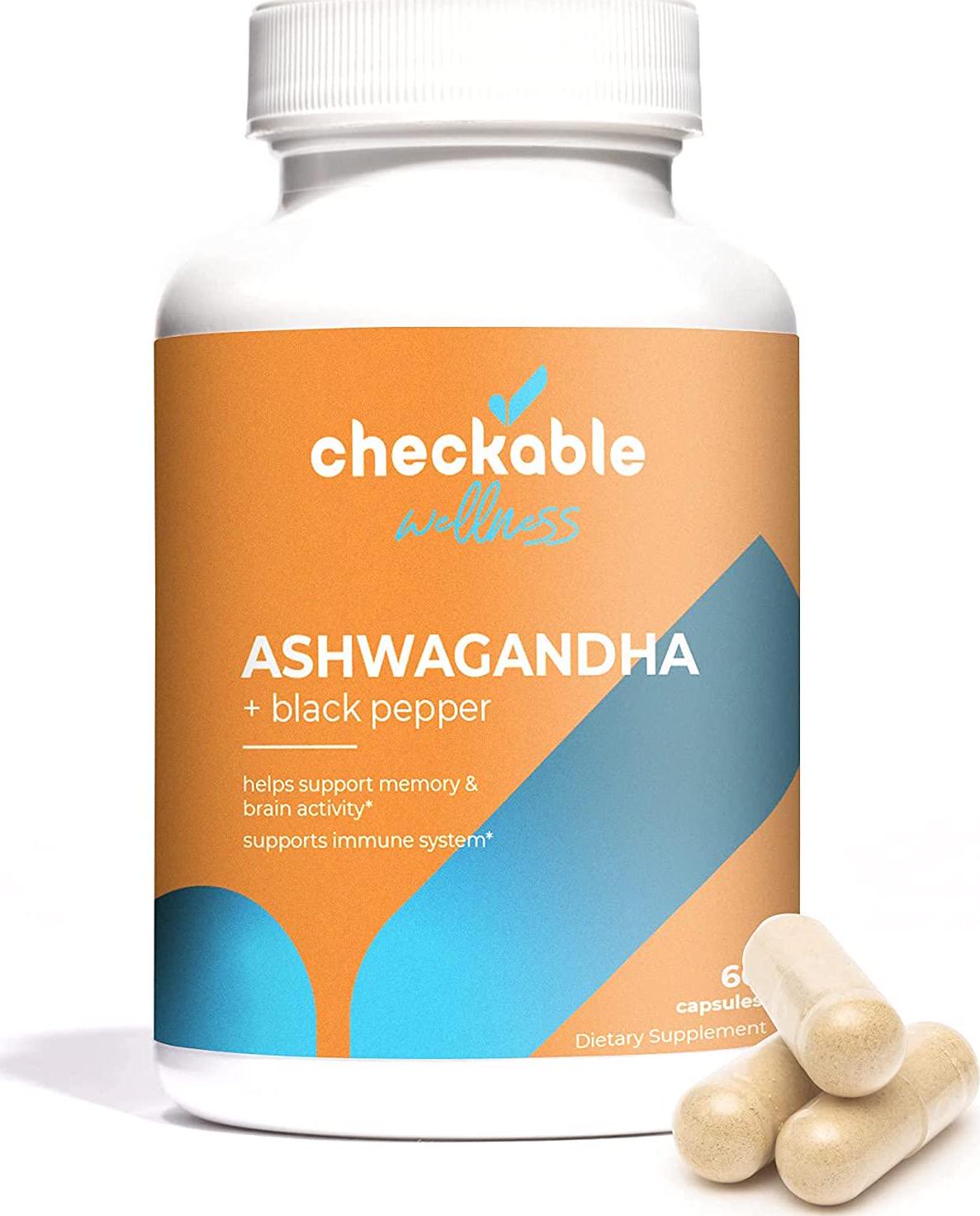 Checkable Medical Ashwagandha Supplements - Naturally Supports Improvement for Mood, Immune Health, Memory, and Focus - 1310 mg of Organic Ashwagandha and Black Pepper