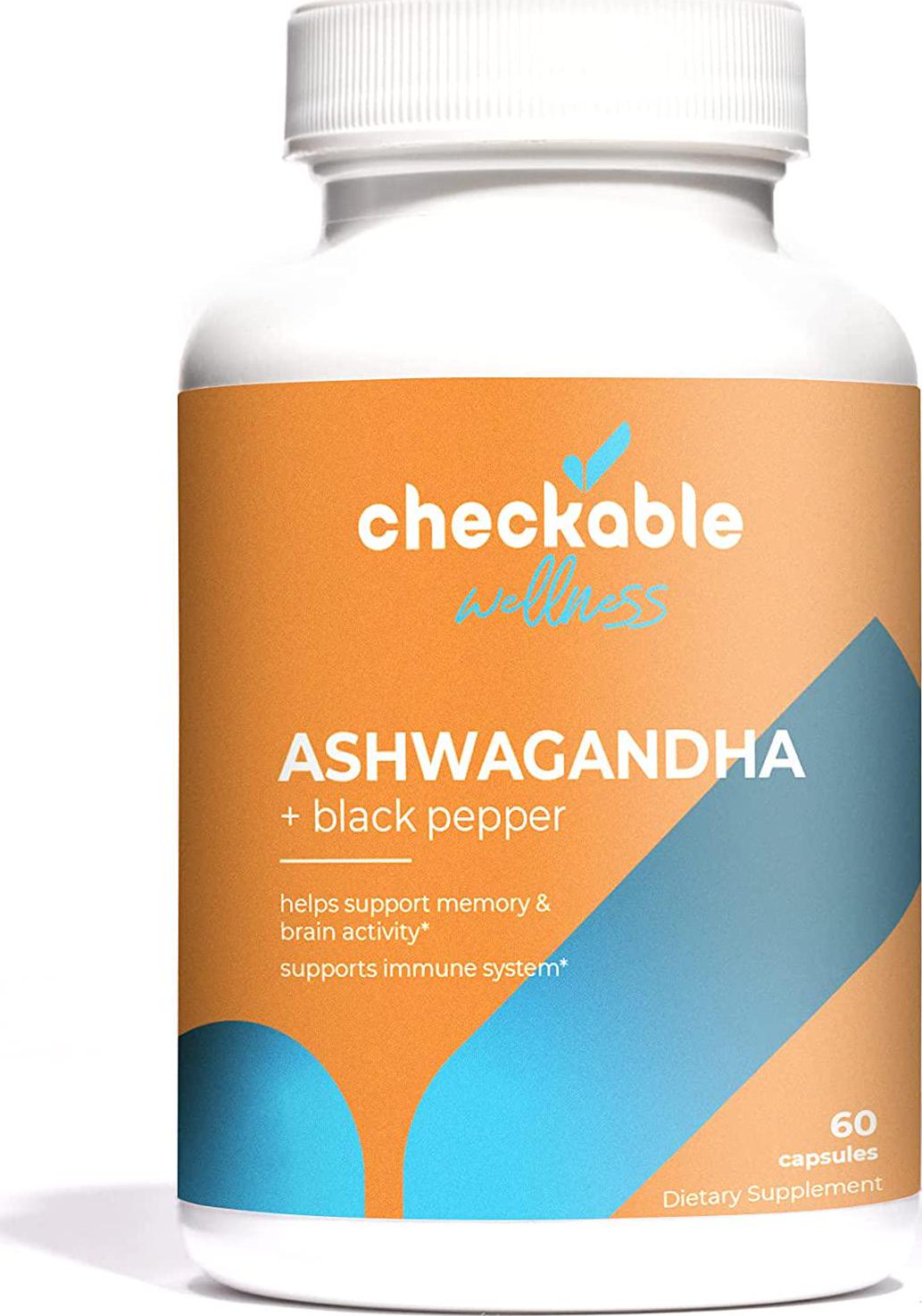 Checkable Medical Ashwagandha Supplements - Naturally Supports Improvement for Mood, Immune Health, Memory, and Focus - 1310 mg of Organic Ashwagandha and Black Pepper