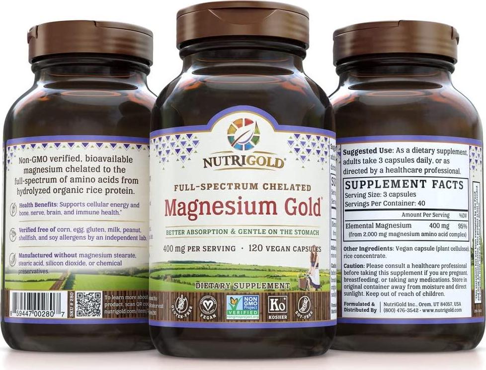 Chelated Supplement, 400 Mg, Highly Bioavailable Full-Spectrum Chelate Better Than Magnesium Glycinate, Malate, or Oxide, 120 vegan Capsules