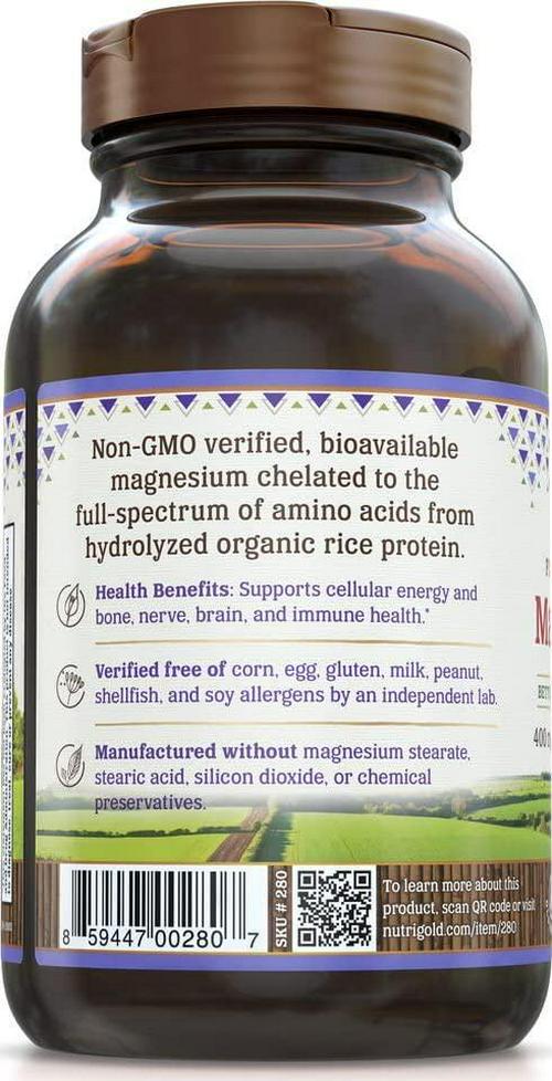 Chelated Supplement, 400 Mg, Highly Bioavailable Full-Spectrum Chelate Better Than Magnesium Glycinate, Malate, or Oxide, 120 vegan Capsules