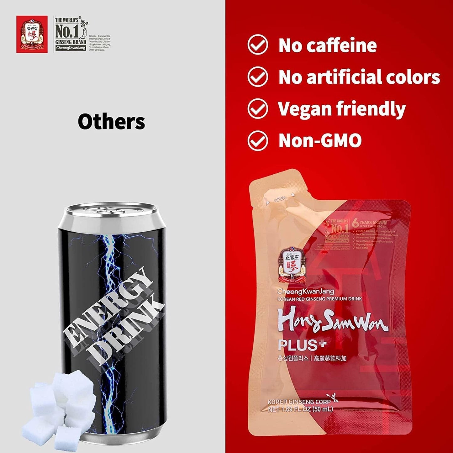 CheongKwanJang [Hong Sam Won Plus - Korean Ginseng Drink] Korean Red Panax Ginseng Extract Drink - Increase Productivity, Improve Blood Circulation and Brain Function - 30 Pouches