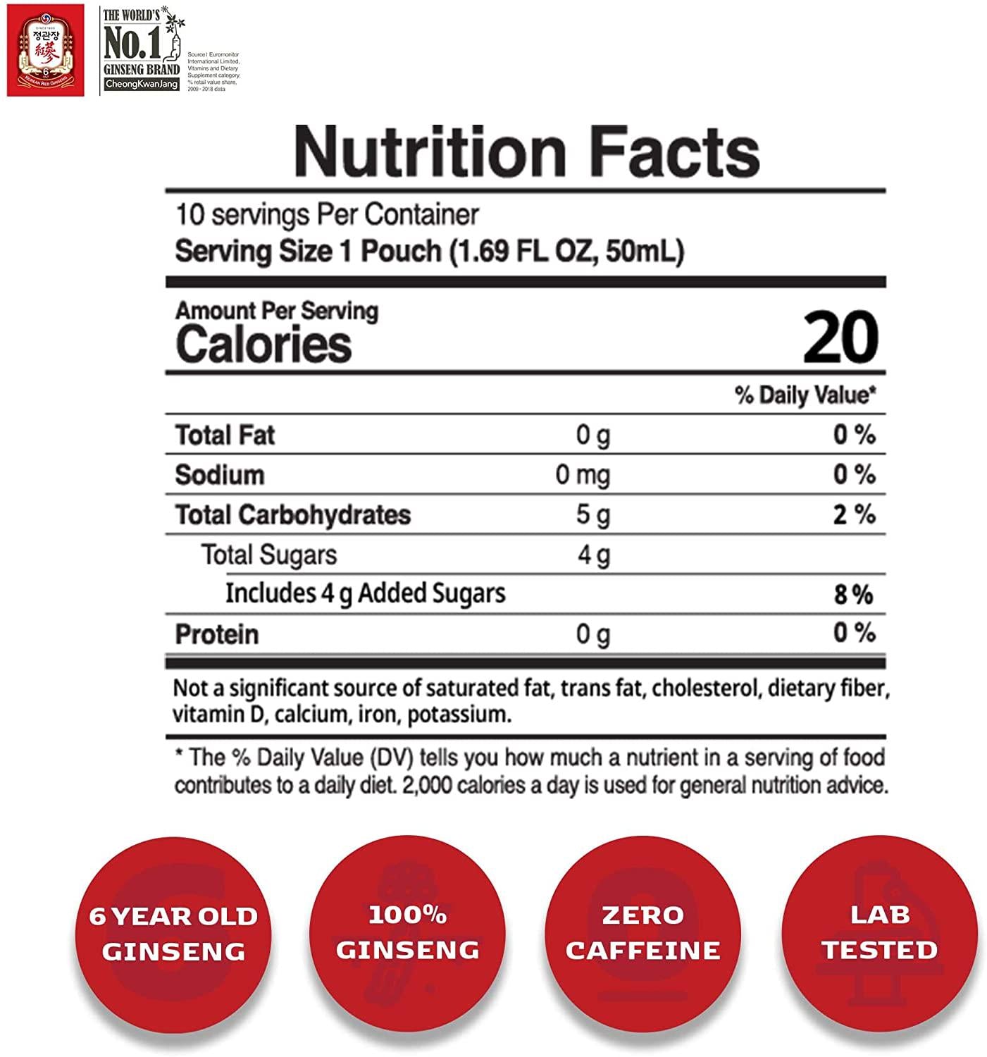 CheongKwanJang [Hong Sam Won Plus - Korean Ginseng Drink] Korean Red Panax Ginseng Extract Drink - Increase Productivity, Improve Blood Circulation and Brain Function - 30 Pouches