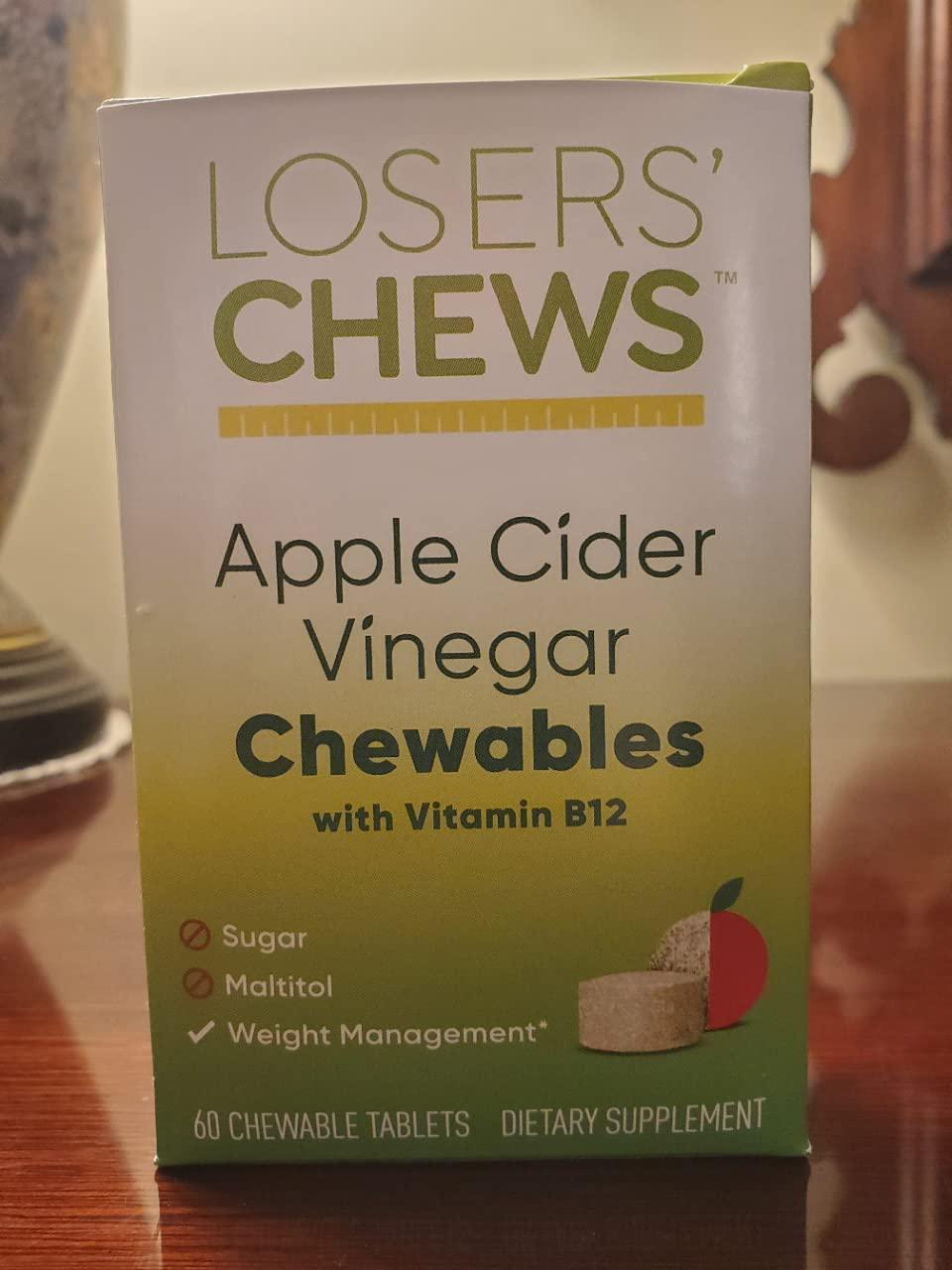 Chewable Apple Cider Vinegar by Losers' Chews with B12 for Goal Weight Management + Energy Support + Sugar-Free ACV Tablets | 30-Day Supply (60 Chewables)