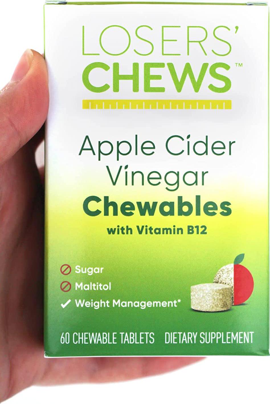 Chewable Apple Cider Vinegar by Losers' Chews with B12 for Goal Weight Management + Energy Support + Sugar-Free ACV Tablets | 30-Day Supply (60 Chewables)