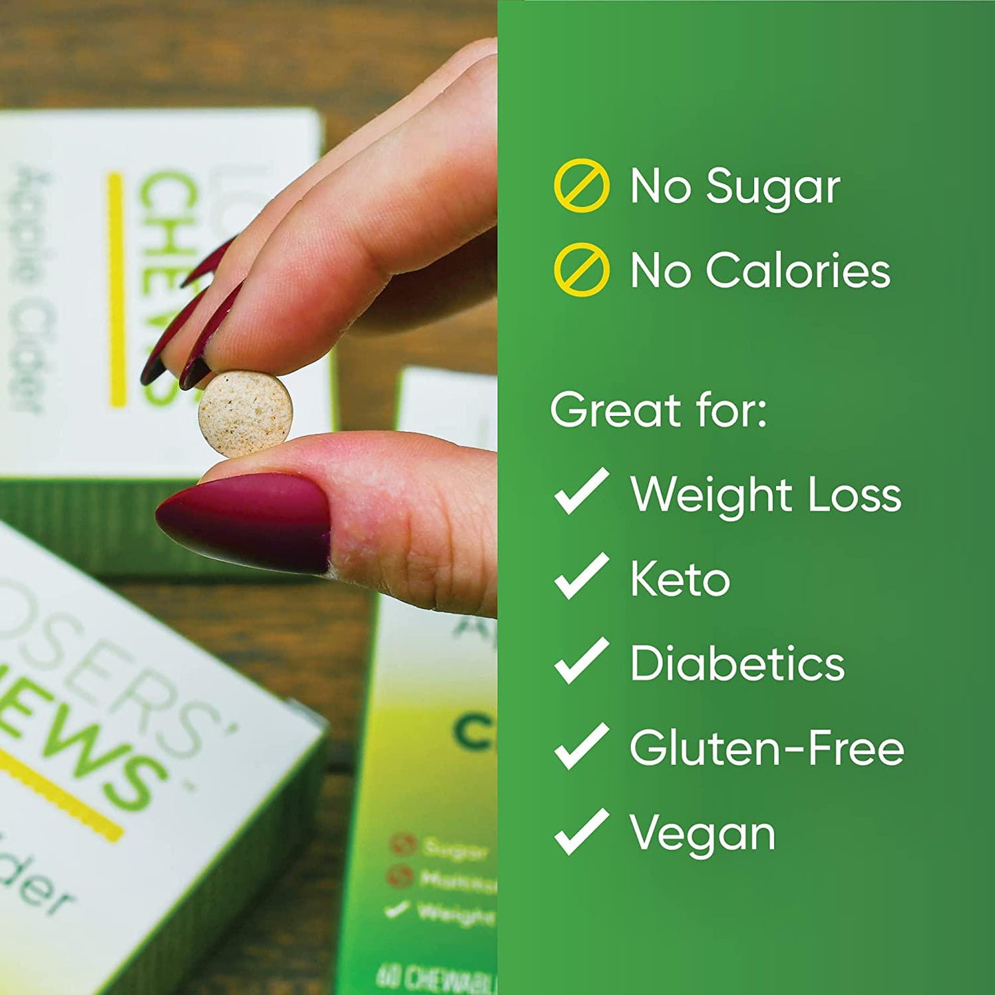 Chewable Apple Cider Vinegar by Losers' Chews with B12 for Goal Weight Management + Energy Support + Sugar-Free ACV Tablets | 30-Day Supply (60 Chewables)