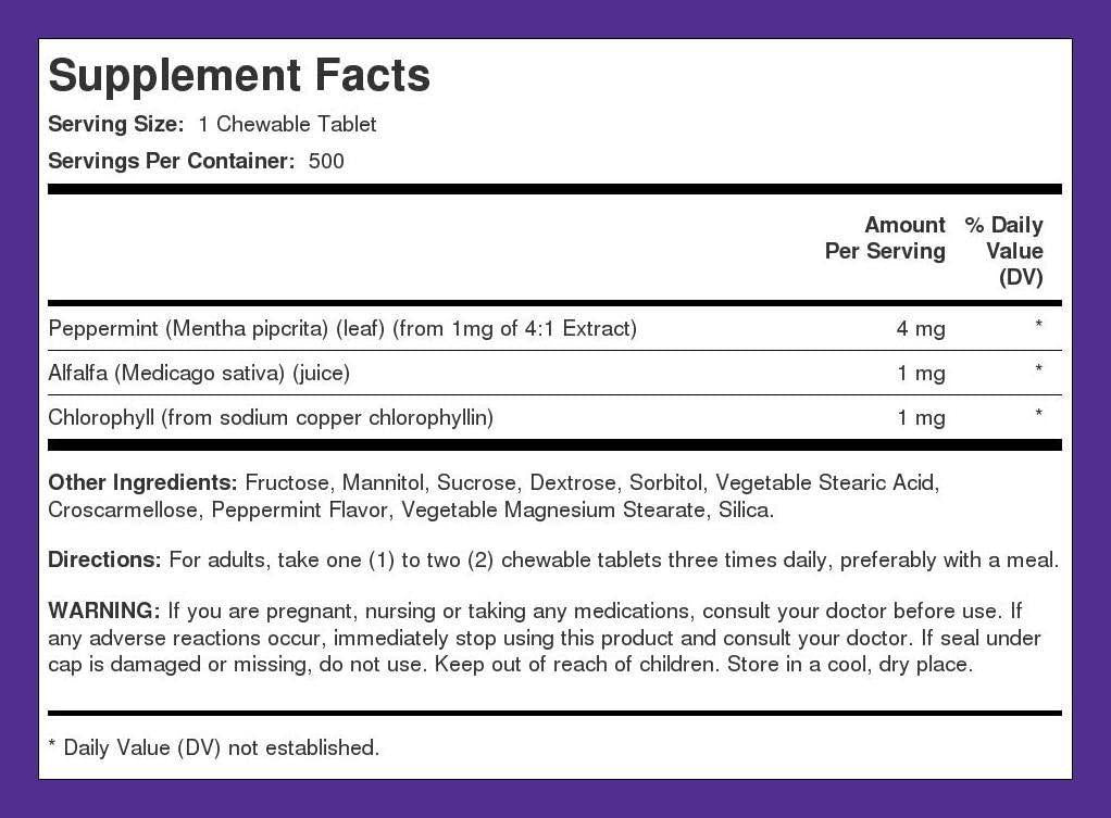 Chewable Chlorophyll and Mint 500 Chewable Tablets