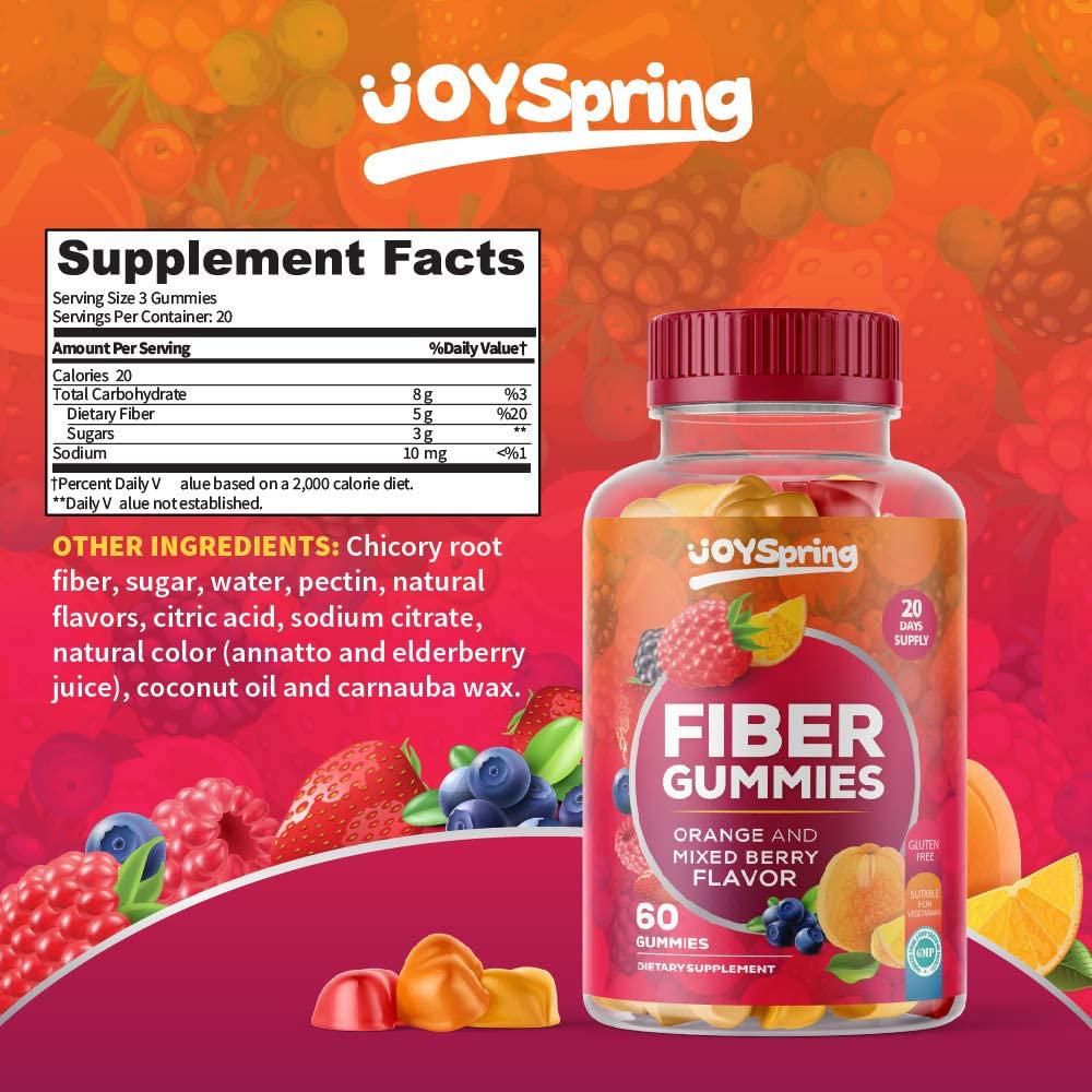 Chewable Fiber Gummies for Kids - Orange and Berry Flavored Fiber Supplements for Kids - Kids Fiber Gummies for Child and Toddler Constipation Relief - 60 ct. Chicory Root Fiber Supplement Gummies