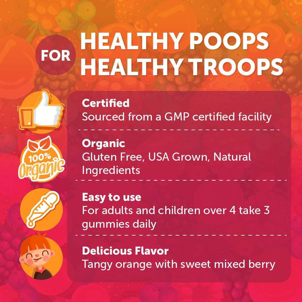 Chewable Fiber Gummies for Kids - Orange and Berry Flavored Fiber Supplements for Kids - Kids Fiber Gummies for Child and Toddler Constipation Relief - 60 ct. Chicory Root Fiber Supplement Gummies