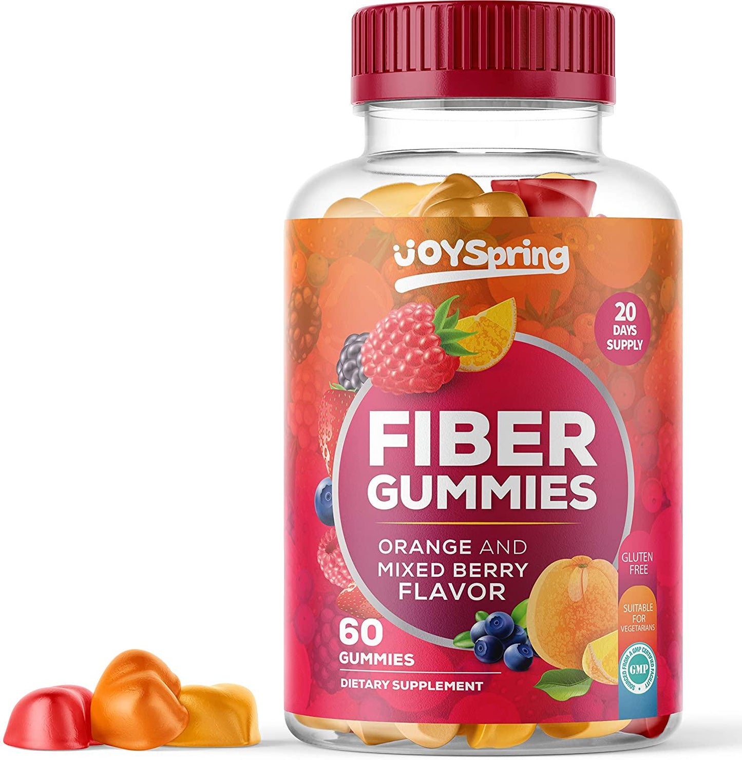 Chewable Fiber Gummies for Kids - Orange and Berry Flavored Fiber Supplements for Kids - Kids Fiber Gummies for Child and Toddler Constipation Relief - 60 ct. Chicory Root Fiber Supplement Gummies