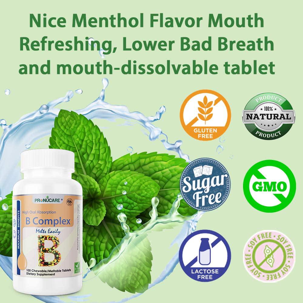 Chewable-Meltable Nice Refreshing Taste Vitamin B-Complex PRONUCARE Ultrafine Easy Oral Absorption high Density Lozenge Tablet 100CT