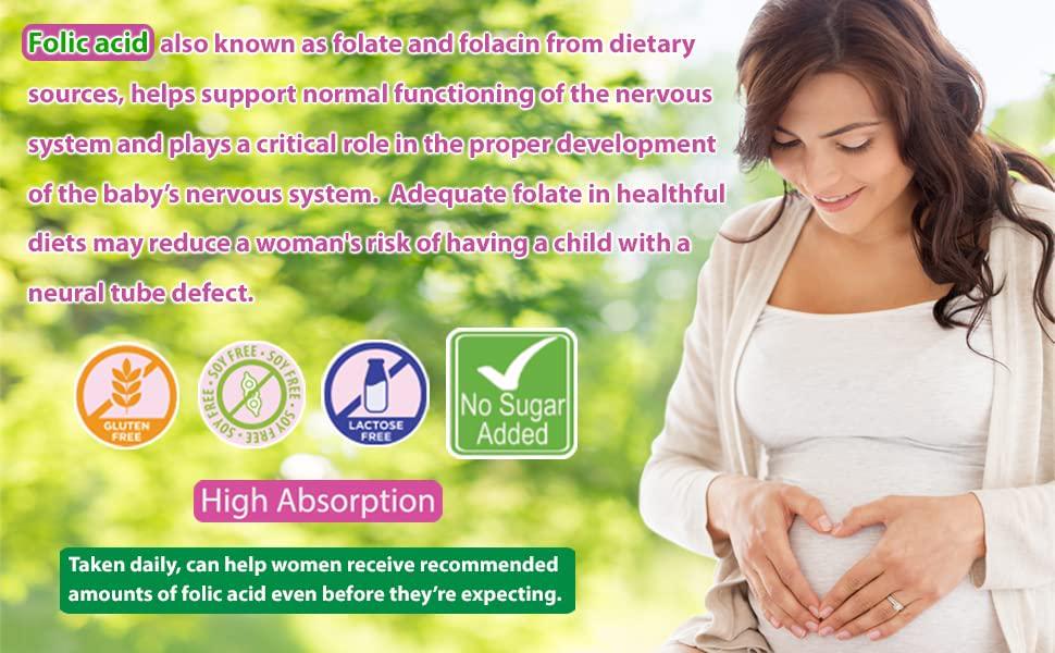 Chewable/Meltable Nice Taste Folic Acid 400 mcg PRONUCARE Folic Acid Dietary Supplement for Woman's Health and prenatal Care Taste Good 100 Tablets