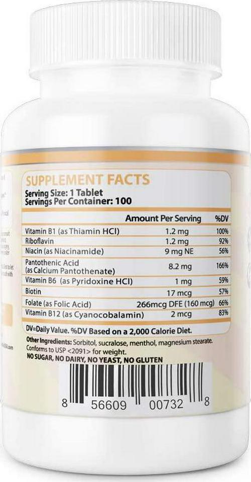 Chewable-Meltable Nice Refreshing Taste Vitamin B-Complex PRONUCARE Ultrafine Easy Oral Absorption high Density Lozenge Tablet 100CT