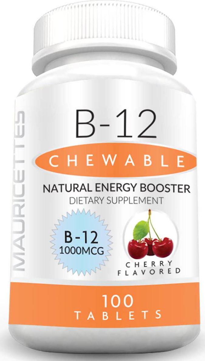 Chewable Vitamin B12 Methylcobalamin 1000 mcg Supplement - 100 Cherry Sublingual Methyl B 12 Tablets for a Natural Energy and Metabolism Boost