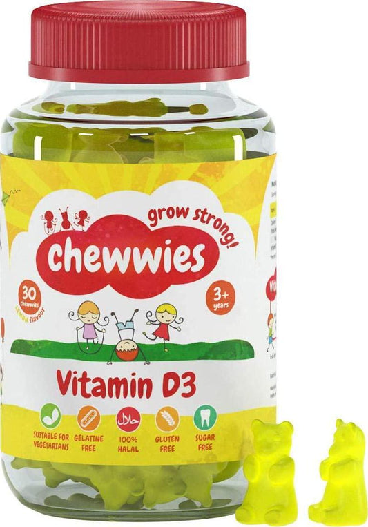 Chewwies Vitamin D - Chewable D3 Vegan Gummies- Gelatin Free, Sugar Free, Halal and Gluten Free, Non-GMO - for Adults and Children to Support Healthy Growth and Development (30 Day Supply)