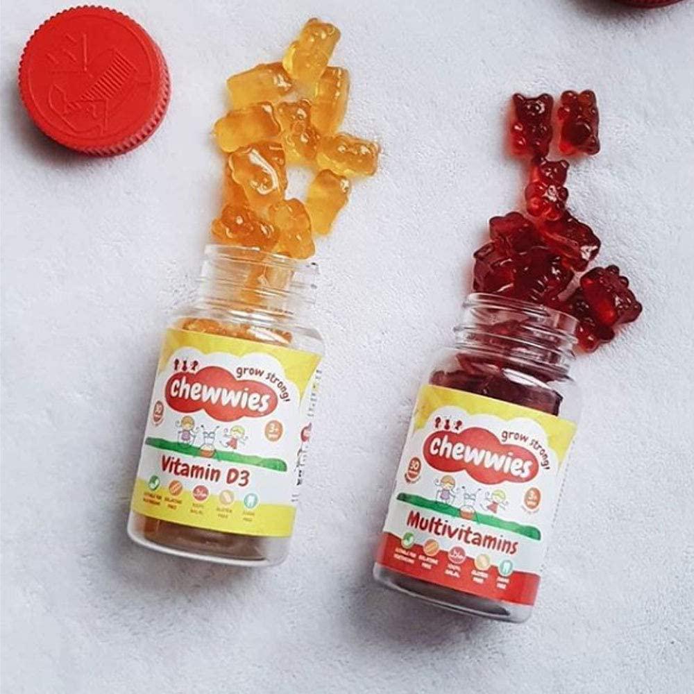 Chewwies Vitamin D - Chewable D3 Vegan Gummies- Gelatin Free, Sugar Free, Halal and Gluten Free, Non-GMO - for Adults and Children to Support Healthy Growth and Development (30 Day Supply)