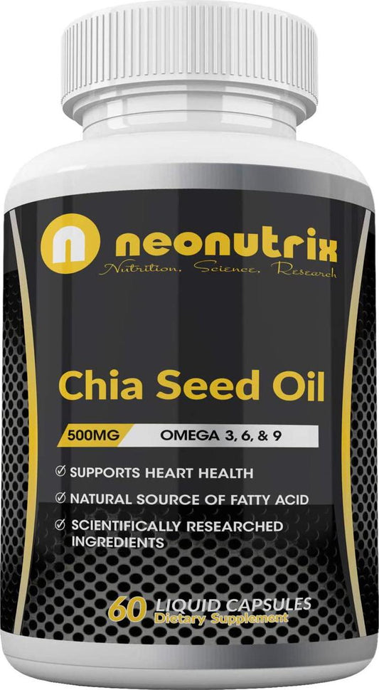 Chia Seed Oil Capsules Providing Omega 3, 6, 9 and Fatty Acids Supports Immune and Hair Health - Natural Chia Seeds for Men and Women- 60 Liquid Capsules 500mg per Serving by Neonutrix