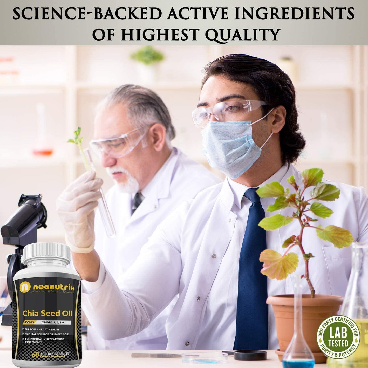 Chia Seed Oil Capsules Providing Omega 3, 6, 9 and Fatty Acids Supports Immune and Hair Health - Natural Chia Seeds for Men and Women- 60 Liquid Capsules 500mg per Serving by Neonutrix