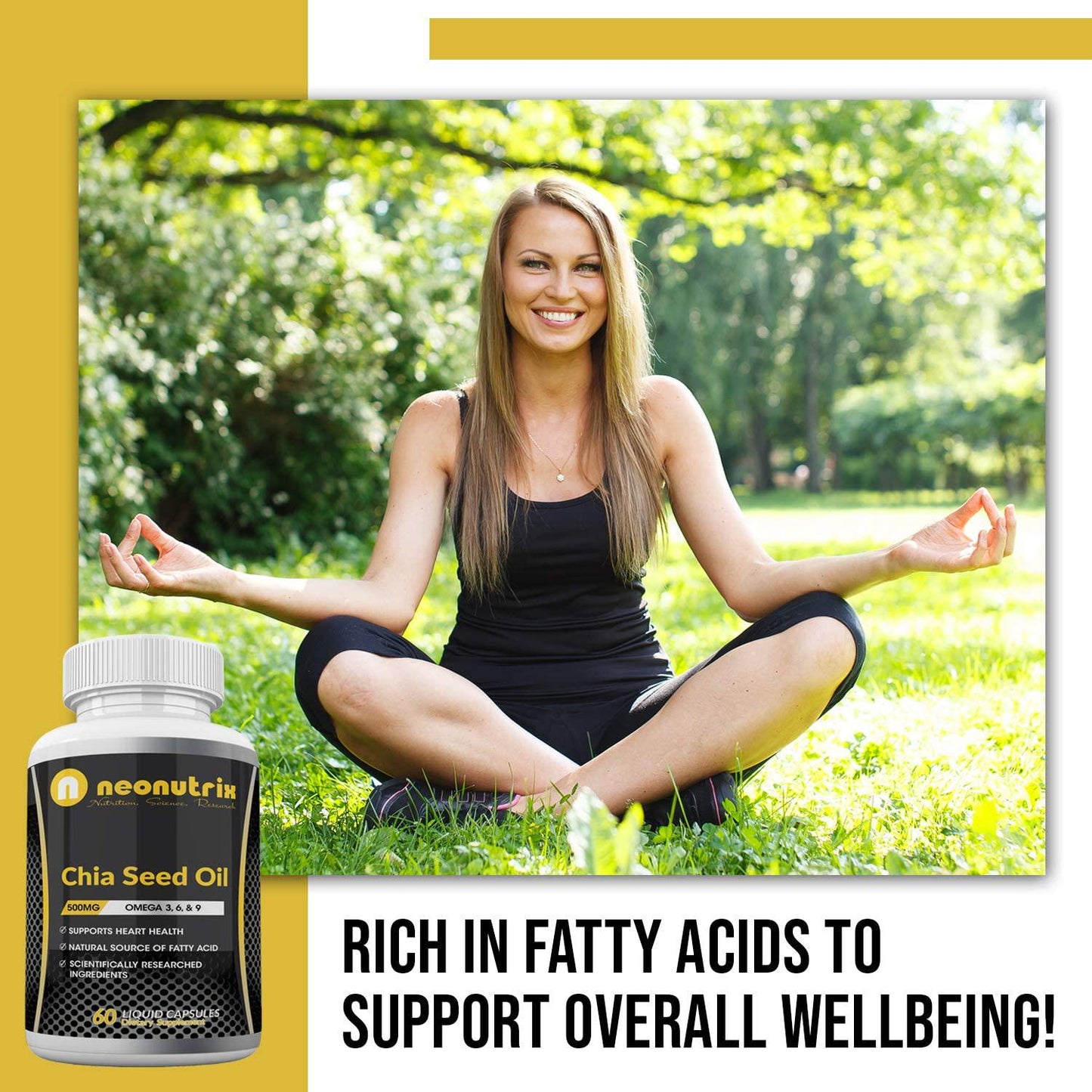 Chia Seed Oil Capsules Providing Omega 3, 6, 9 and Fatty Acids Supports Immune and Hair Health - Natural Chia Seeds for Men and Women- 60 Liquid Capsules 500mg per Serving by Neonutrix