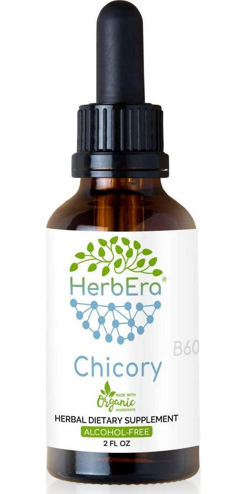 Chicory B60 Alcohol-Free Herbal Extract Tincture, Super-Concentrated Organic Chicory (Cichorium Intybus) Dried Root Powder (2 fl oz)