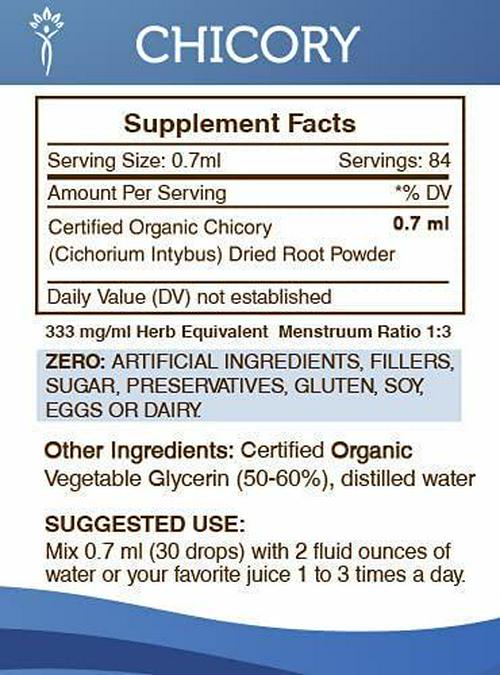 Chicory Tincture Alcohol-Free Extract, Organic Chicory (Cichorium Intybus) Dried Root Powder (2 Fl Oz)