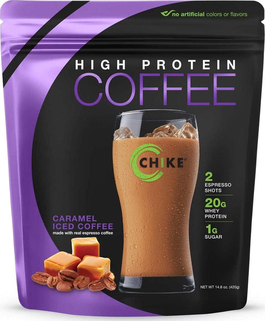 Chike Caramel High Protein Iced Coffee, 20 G Protein, 2 Shots Espresso, 1 G Sugar, Keto Friendly and Gluten Free, 14 Servings (14.8 Ounce)