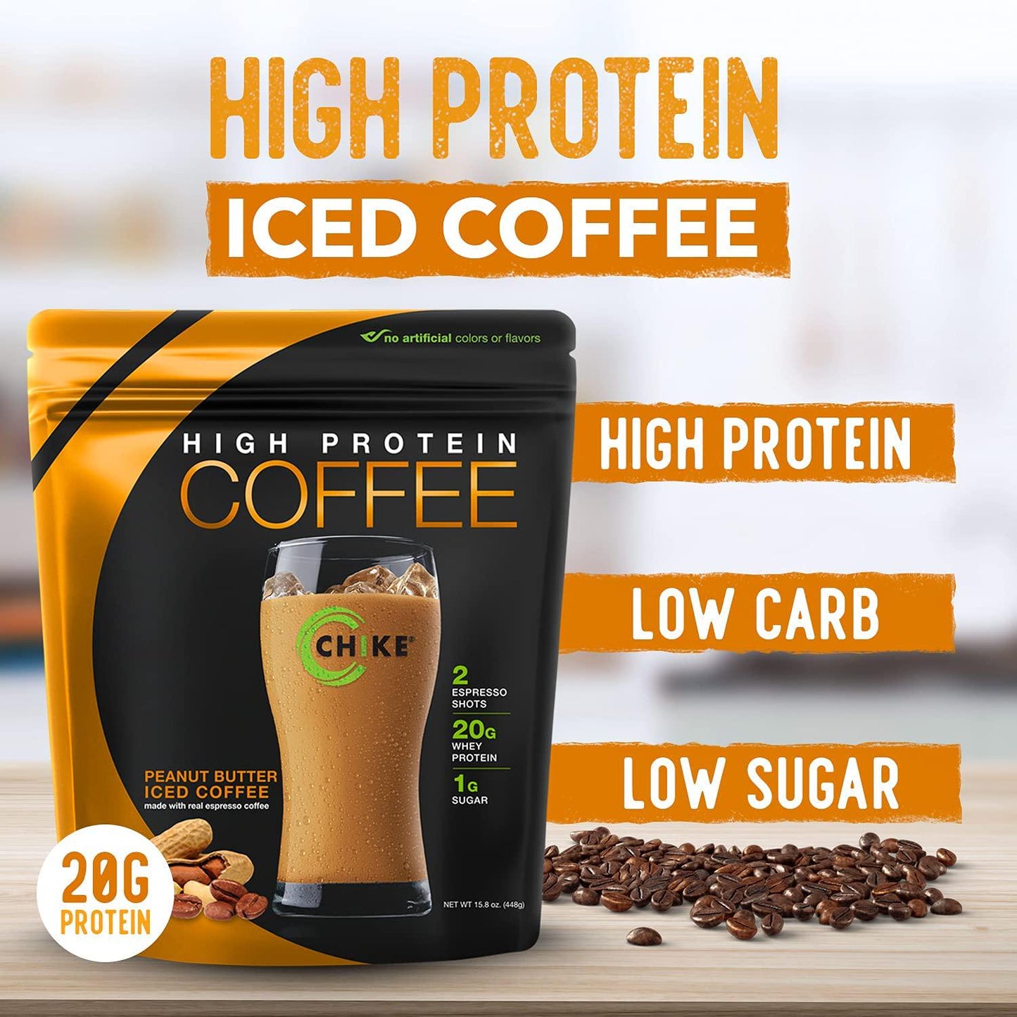 Chike High Protein Iced Coffee, 12 Single Serving Packets (Peanut Butter)