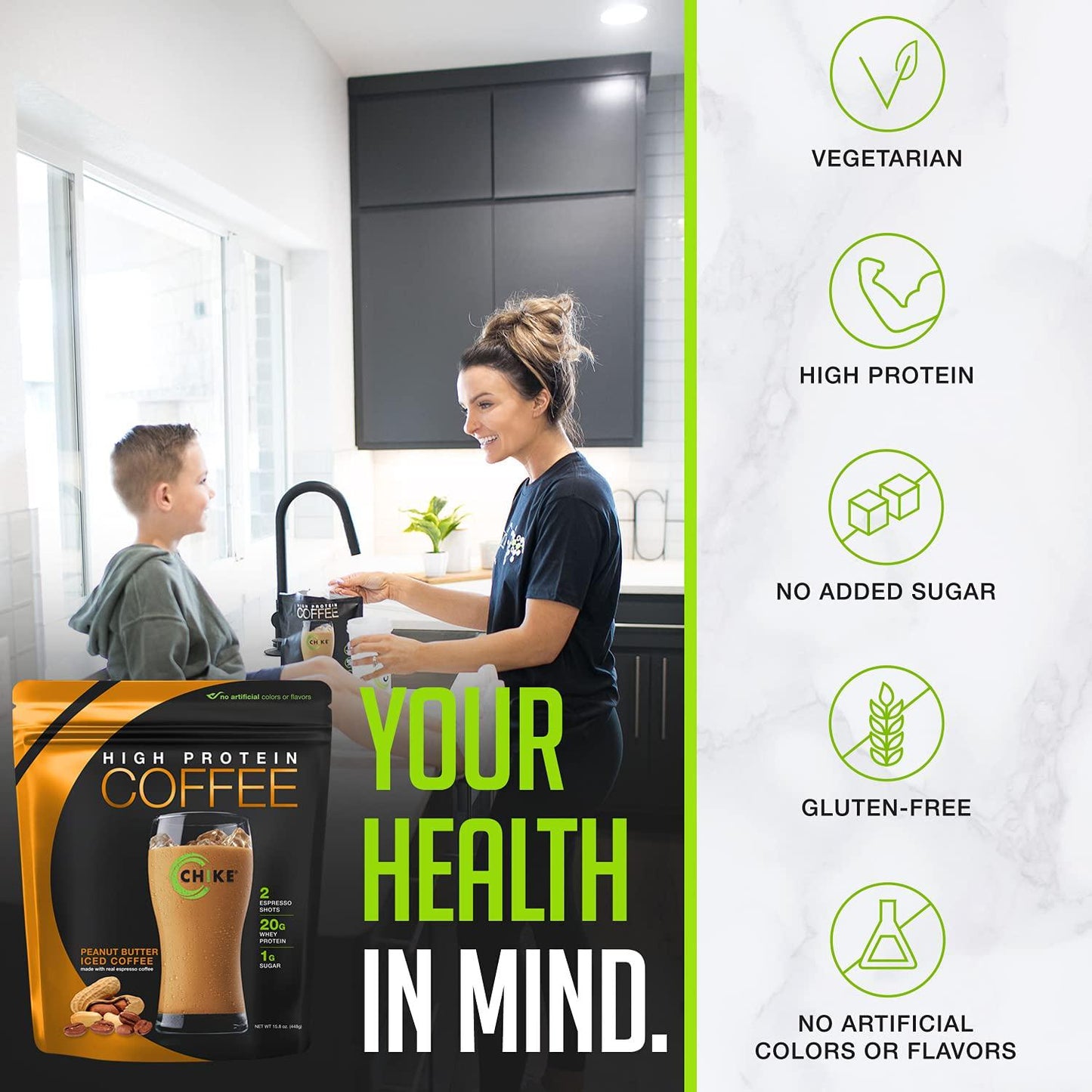 Chike High Protein Iced Coffee, 12 Single Serving Packets (Peanut Butter)