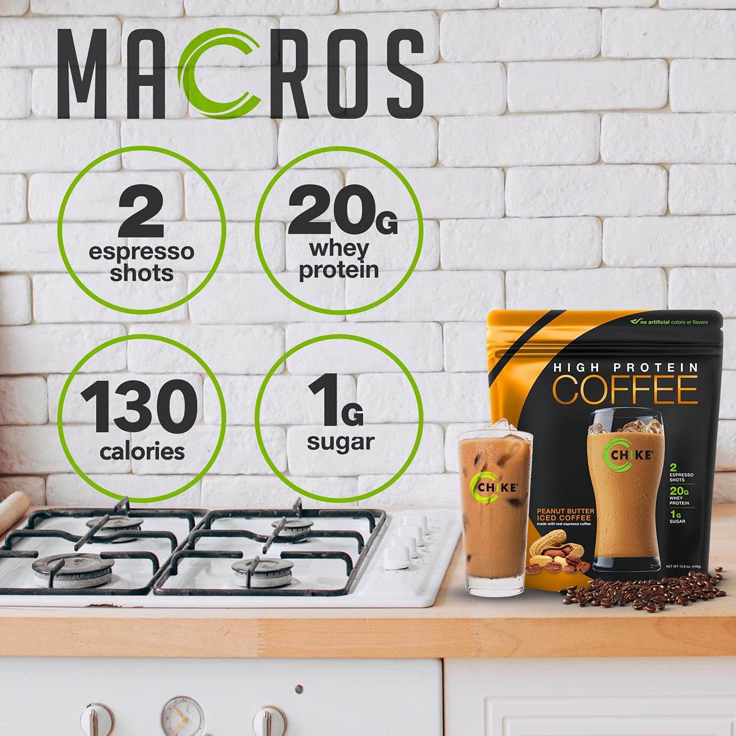 Chike High Protein Iced Coffee, 12 Single Serving Packets (Peanut Butter)