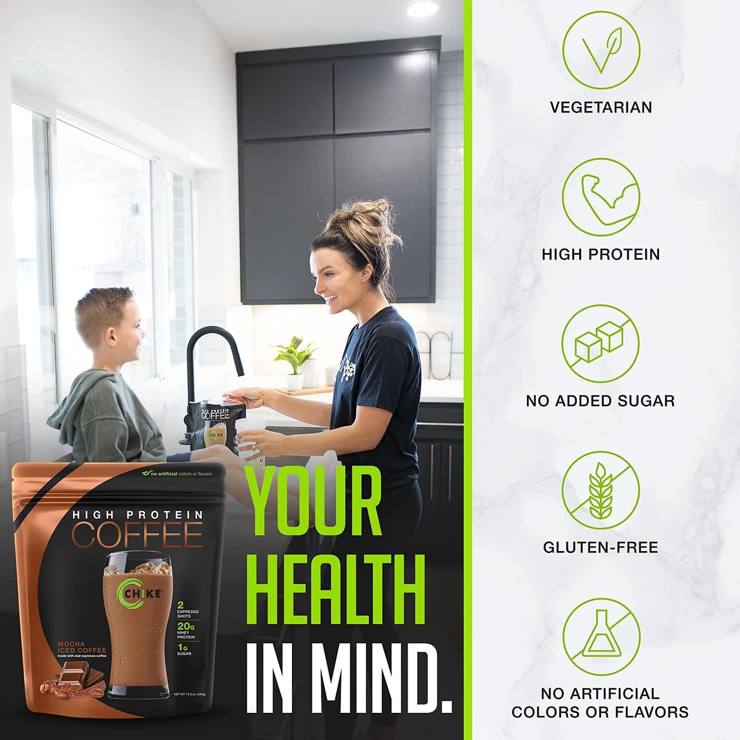 Chike Mocha High Protein Iced Coffee , 20 G Protein, 2 Shots Espresso, 1 G Sugar, Keto Friendly and Gluten Free, 14 Servings (15.3 Ounce)