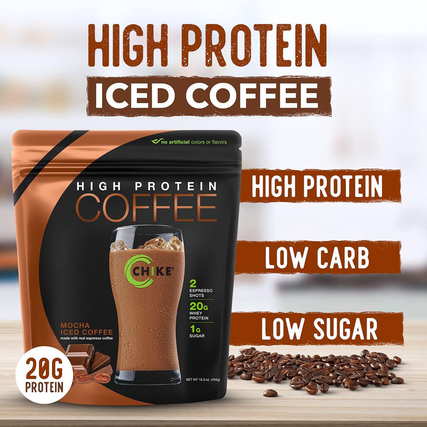 Chike Mocha High Protein Iced Coffee , 20 G Protein, 2 Shots Espresso, 1 G Sugar, Keto Friendly and Gluten Free, 14 Servings (15.3 Ounce)