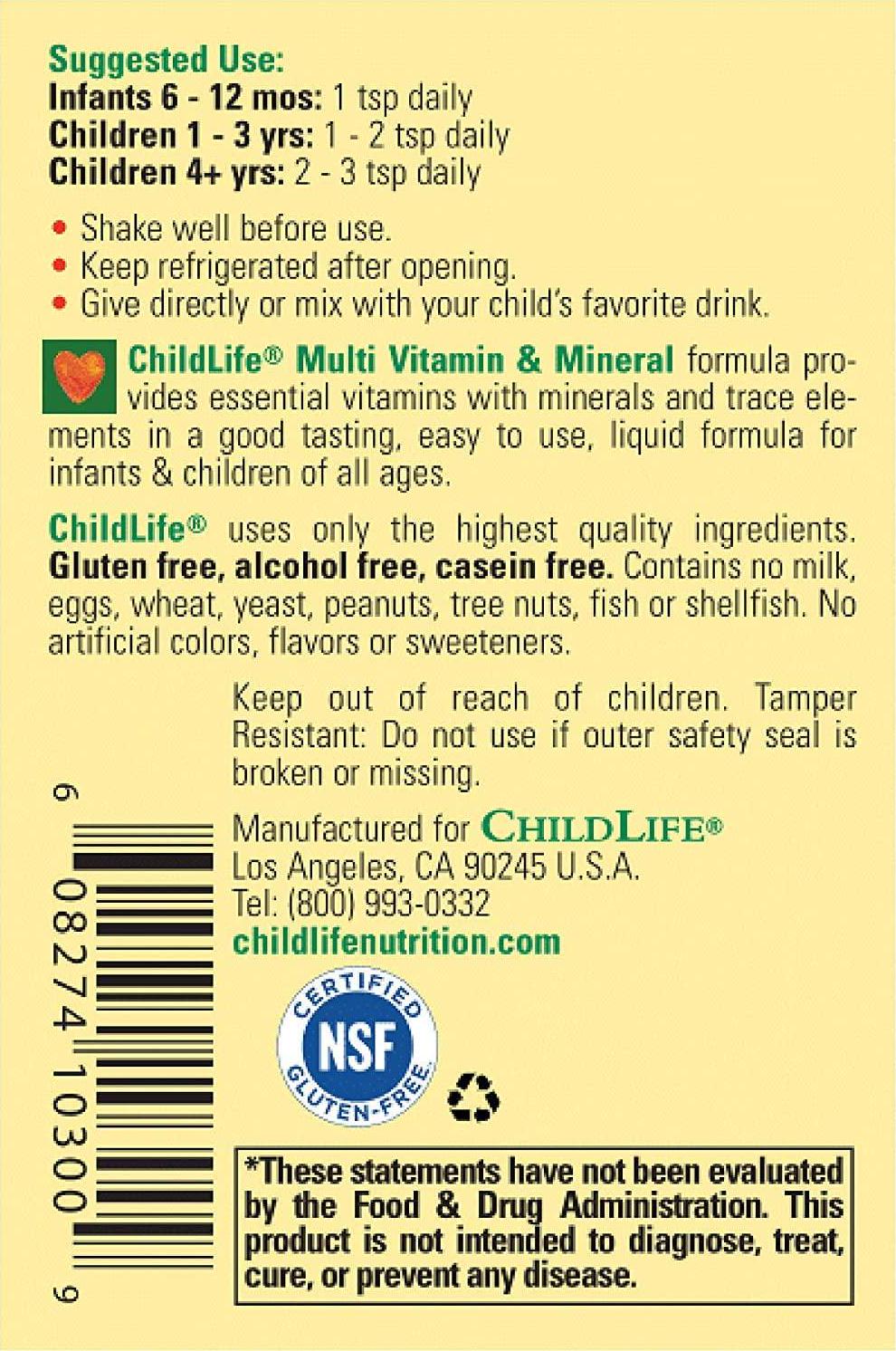 ChildLife Essentials Multi Vitamin and Mineral for Infants, Babys, Kids, Toddlers, Children, and Teens Natural Orange/Mango Flavor, 8 Ounce (Pack of 2)