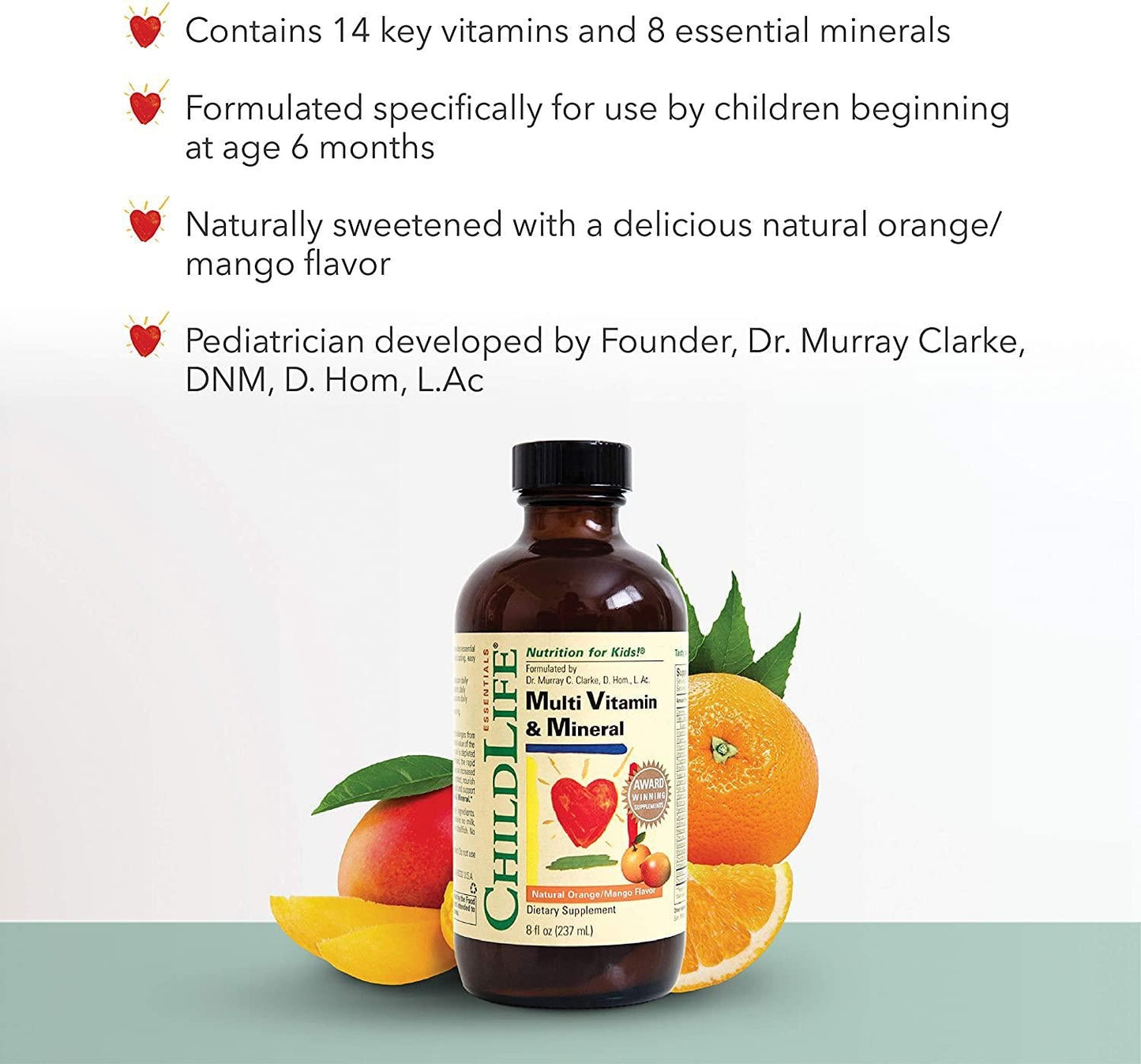 ChildLife Essentials Multi Vitamin and Mineral for Infants, Babys, Kids, Toddlers, Children, and Teens Natural Orange Mango - Nutrition for Kids - Great Taste - 8 fl oz (Pack of 4)