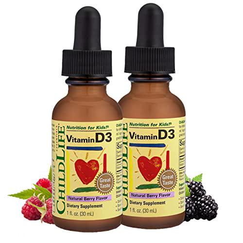 ChildLife Essentials Organic Vitamin D3 - Vitamin D Drops for Kids, Supports Immune, Respiratory, Heart, and Bone Health, All-Natural, Gluten-Free, Non-GMO - Natural Berry Flavor, 1 Fl Oz Bottle (Pack of 2)