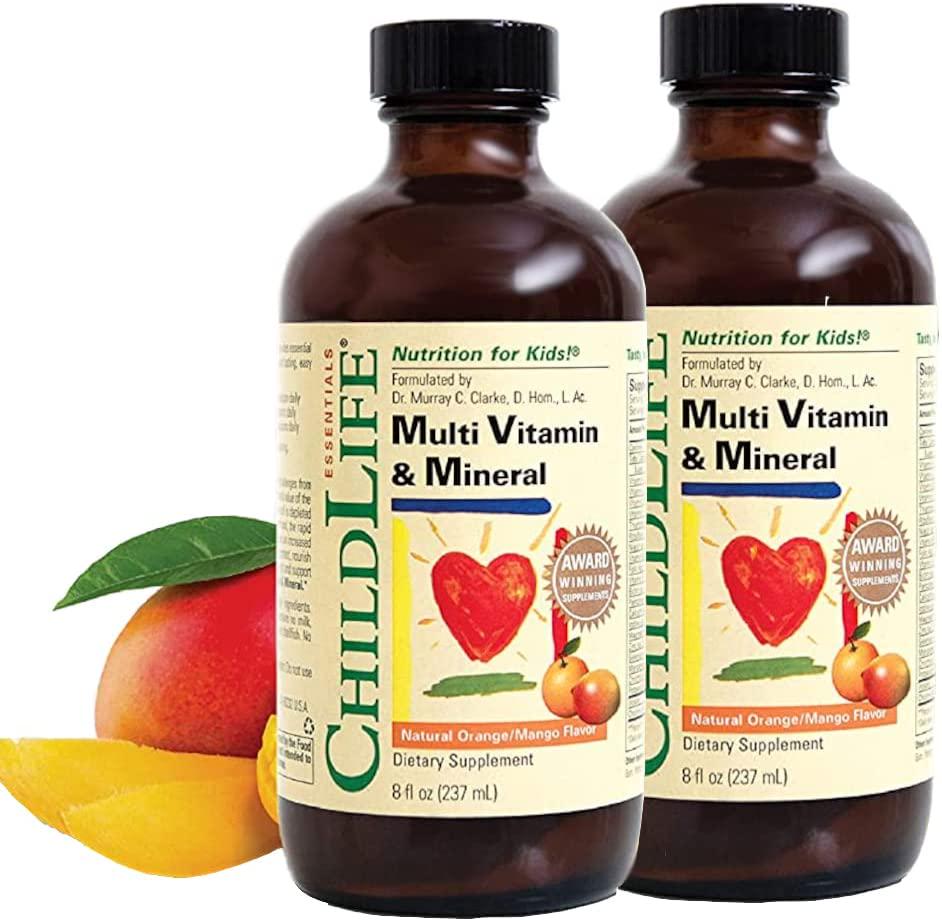 ChildLife Essentials Multi Vitamin and Mineral for Infants, Babys, Kids, Toddlers, Children, and Teens Natural Orange/Mango Flavor, 8 Ounce (Pack of 2)