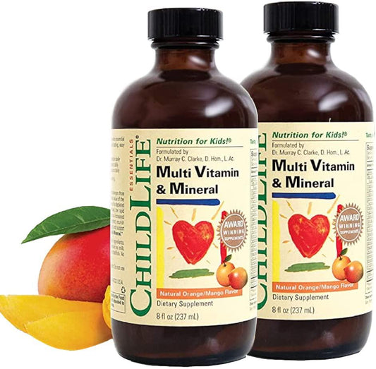 ChildLife Essentials Multi Vitamin and Mineral for Infants, Babys, Kids, Toddlers, Children, and Teens Natural Orange/Mango Flavor, 8 Ounce (Pack of 2)