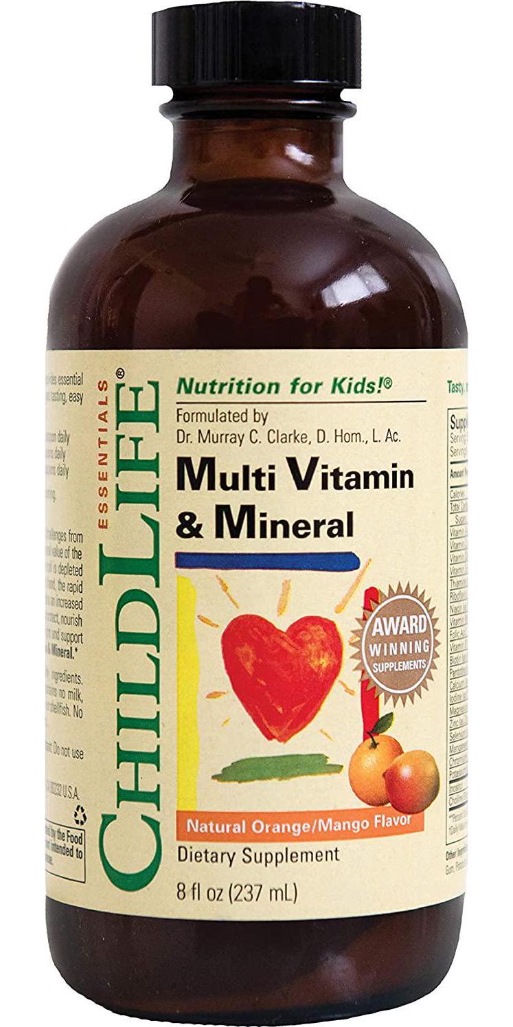 ChildLife Essentials Multi Vitamin and Mineral for Infants, Babys, Kids, Toddlers, Children, and Teens Natural Orange Mango - Nutrition for Kids - Great Taste - 8 fl oz (Pack of 4)