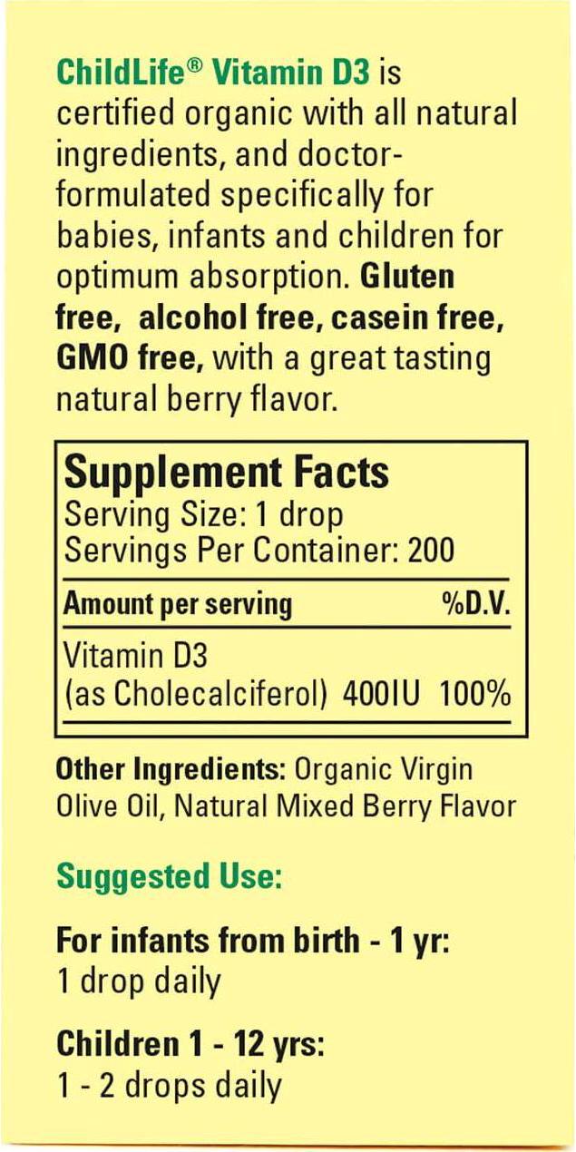 Childlife Child Life Organic Vitamin D3 Liquid, Natural Berry, 0.338 Fluid Ounce (1 Pack)