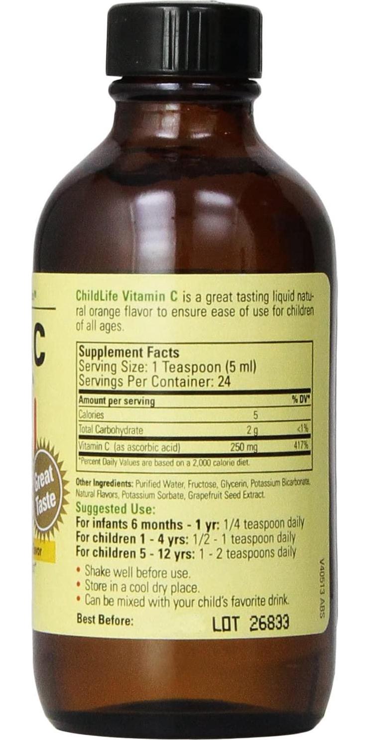 Childlife Child Life Liquid Vitamin C, Orange Flavor, Glass Bottle, 4-Ounce
