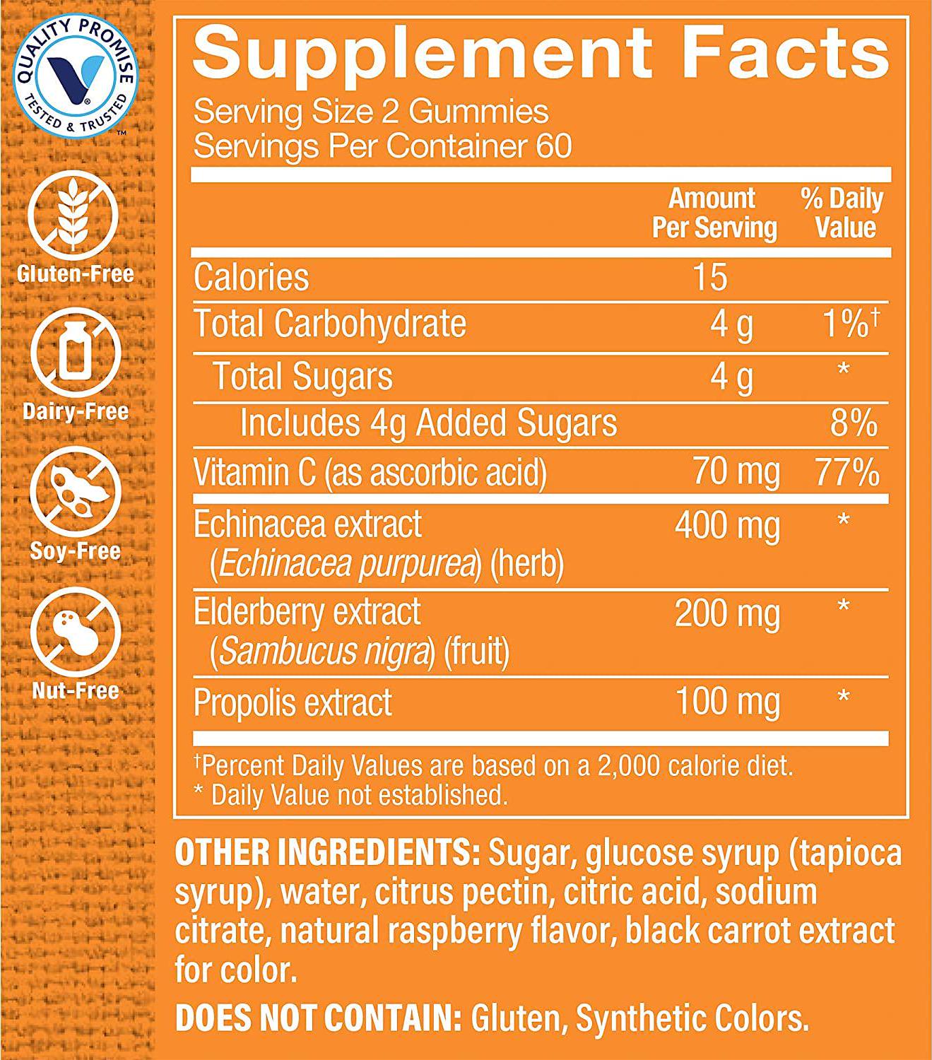 Children's Elderberry Gummies with Echinacea Propolis Immune Support Raspberry (120 Gummies)