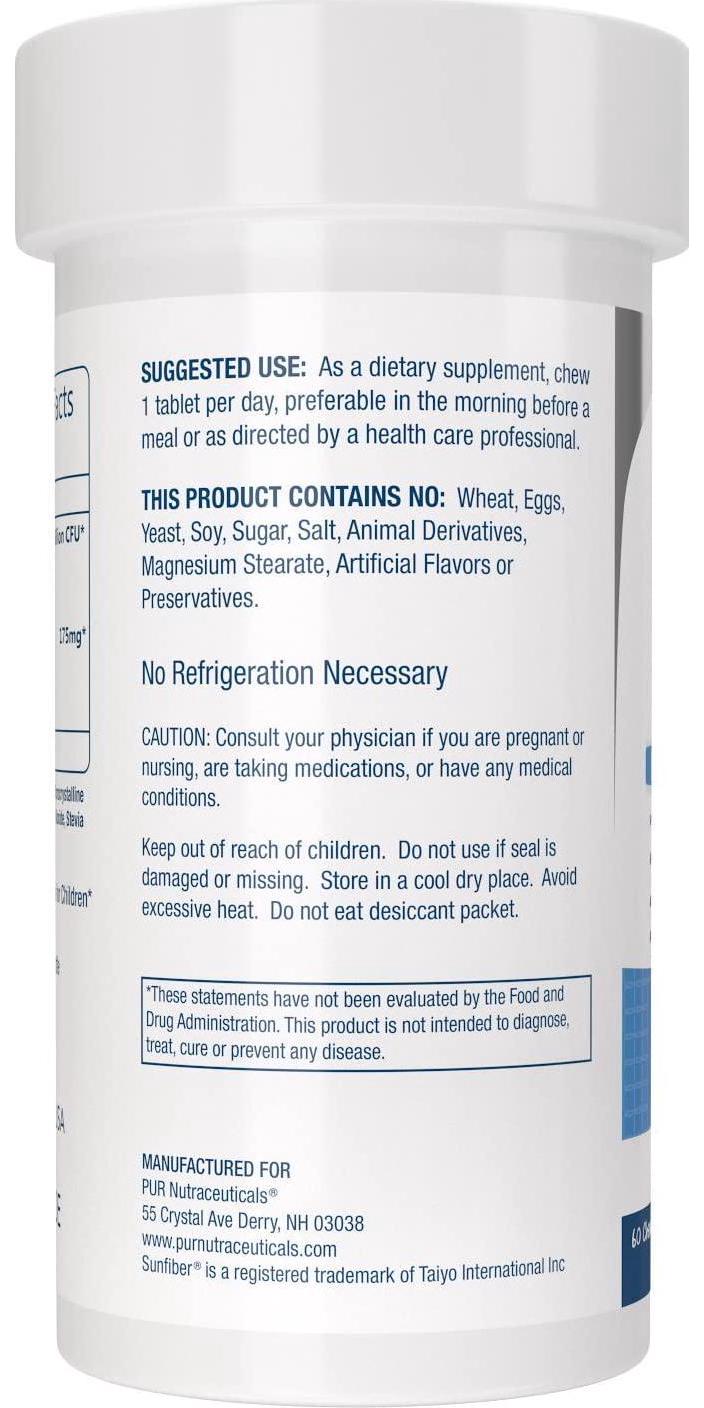Children's Probiotics + Prebiotics * 6 Billion CFUs/Serving * 60 Chewable Tablets * 2 Month Supply * with Prebiotics Sunfiber and FOS for 10X More Effectiveness * 100% All Natural * Made in USA